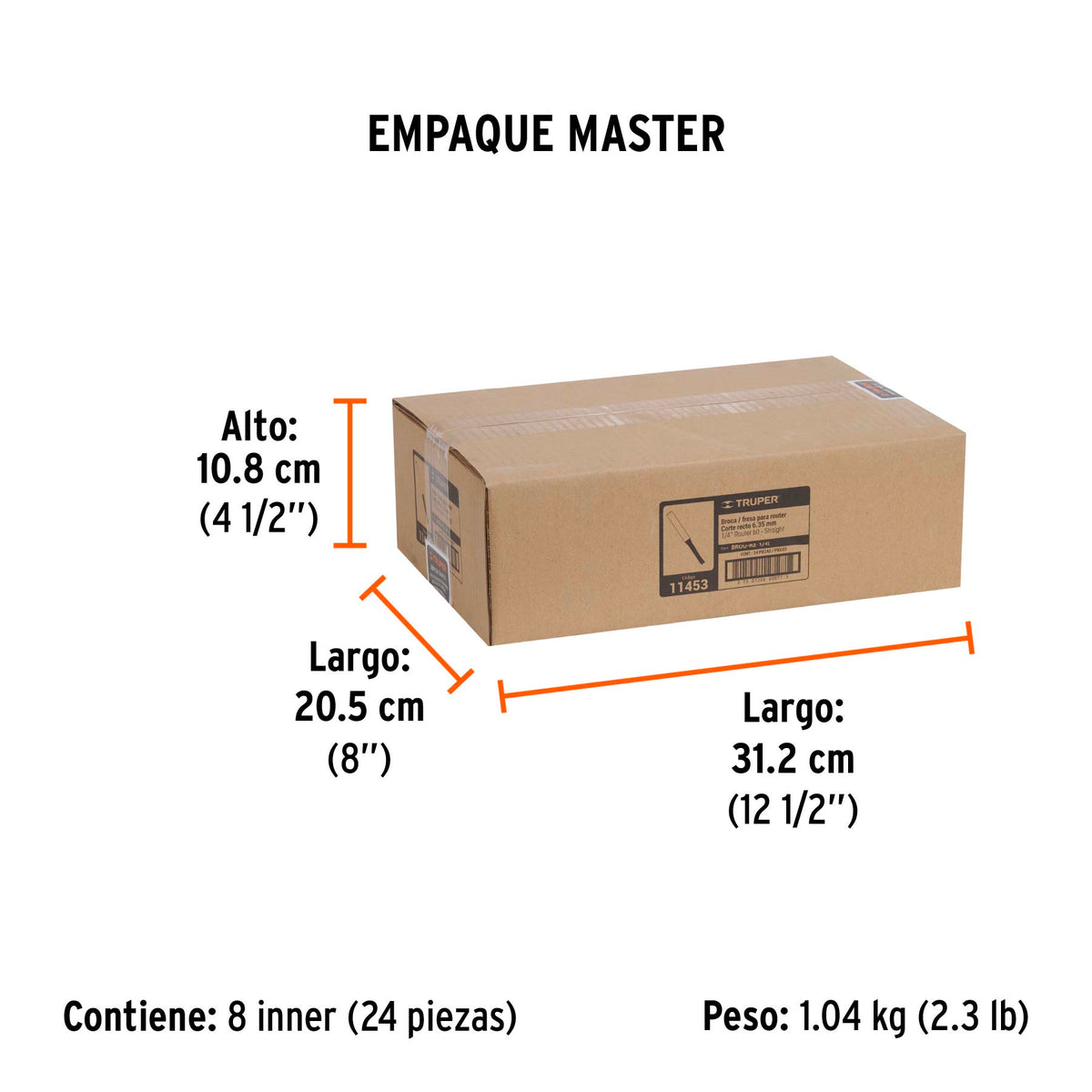Broca para router, recta 2 filos, 1/4", larga