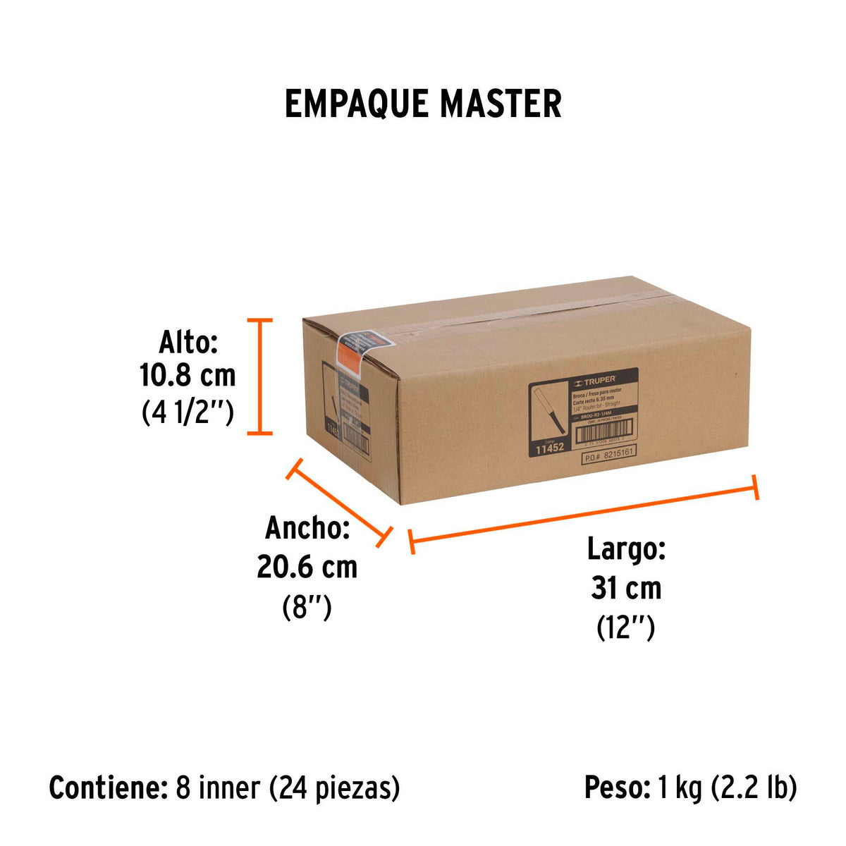 Broca para router, recta 2 filos, 1/4", mediana