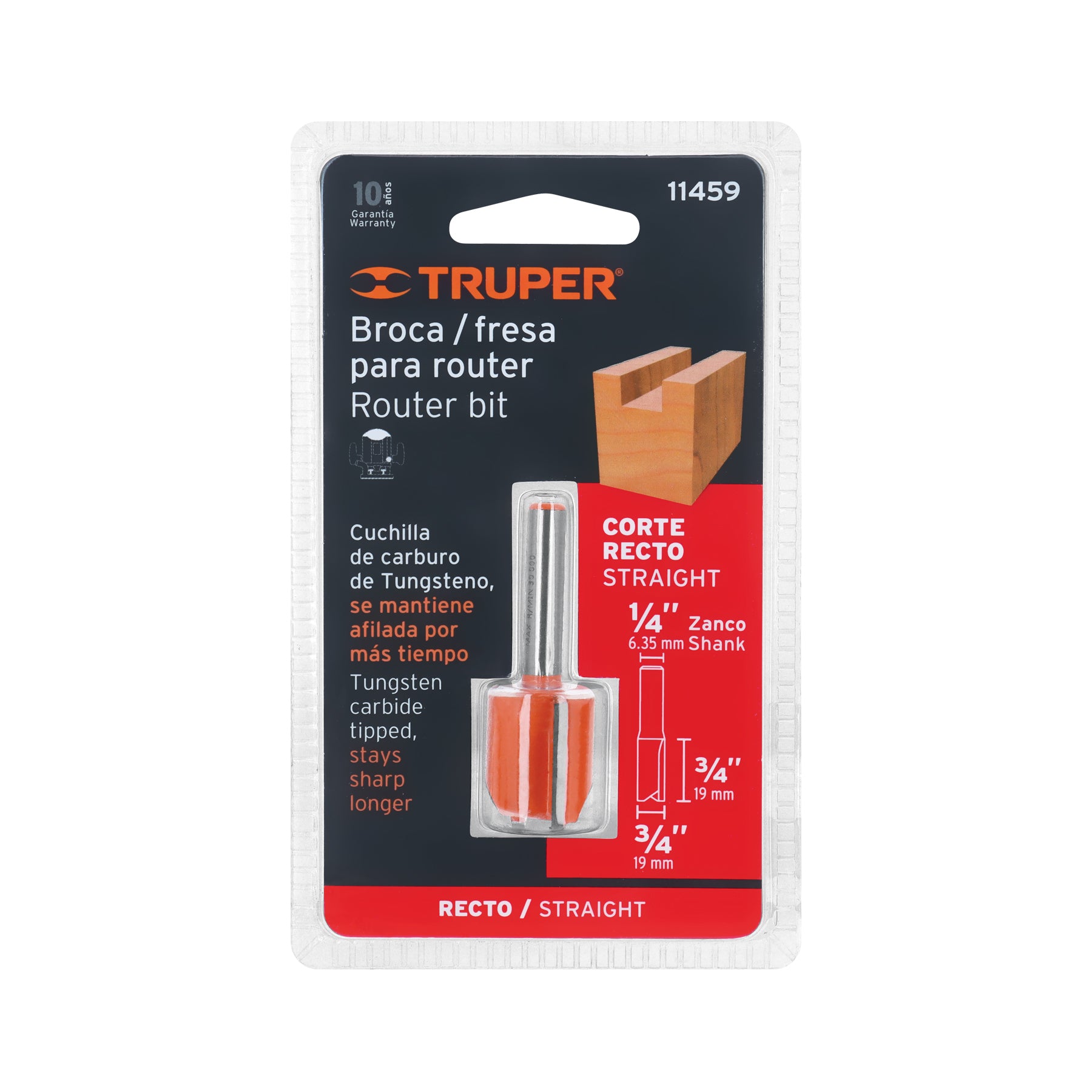 Broca para router, recta 2 filos, 3/4"