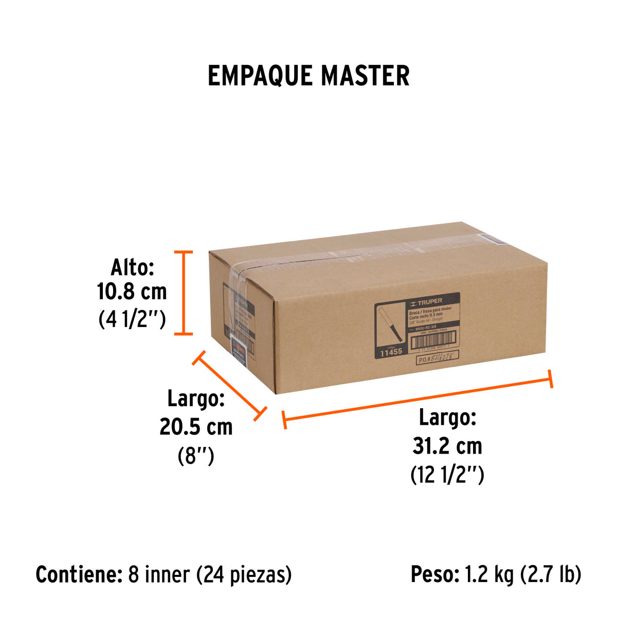 Broca para router, recta 2 filos, 3/8"