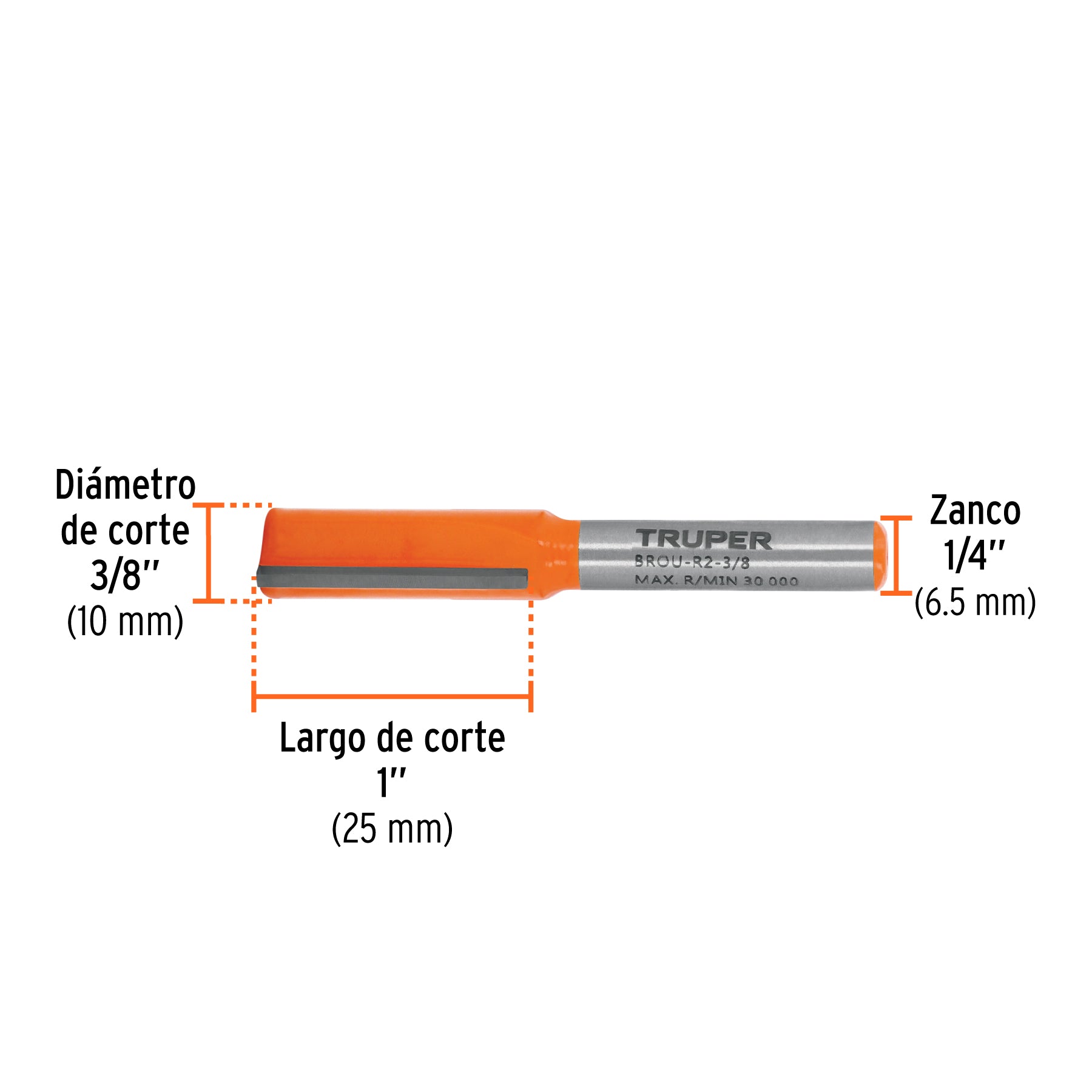 Broca para router, recta 2 filos, 3/8"