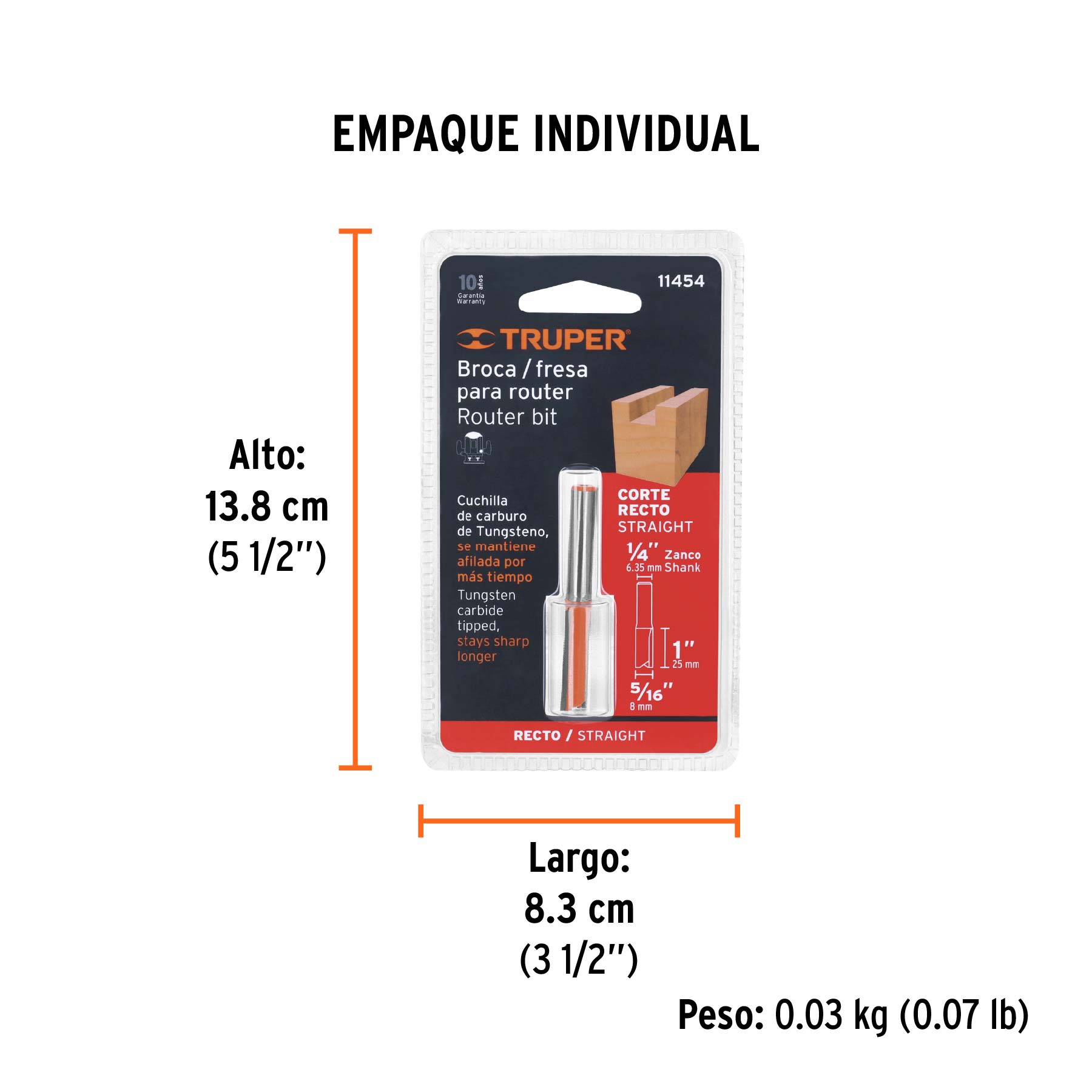 Broca para router, recta 2 filos, 5/16"