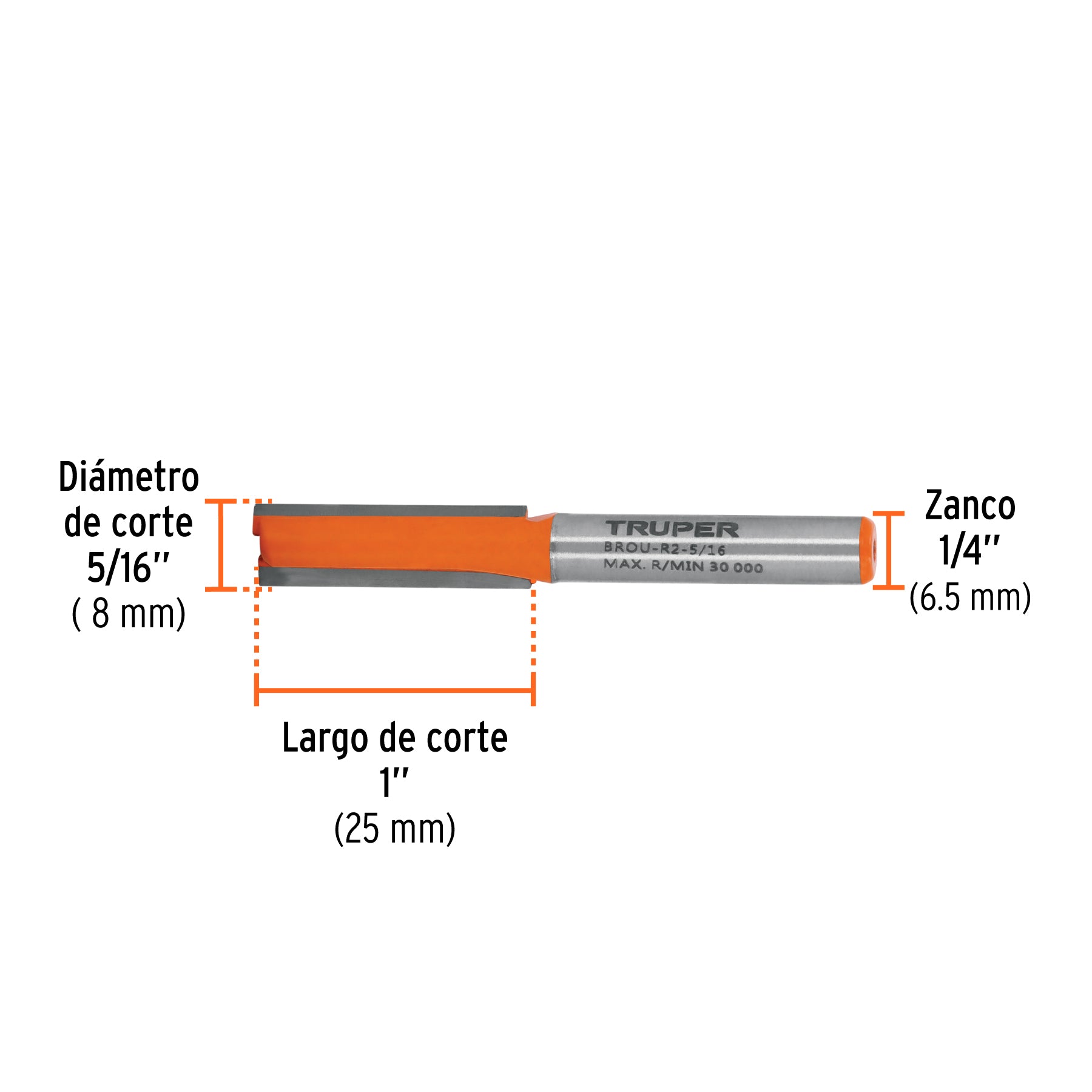 Broca para router, recta 2 filos, 5/16"