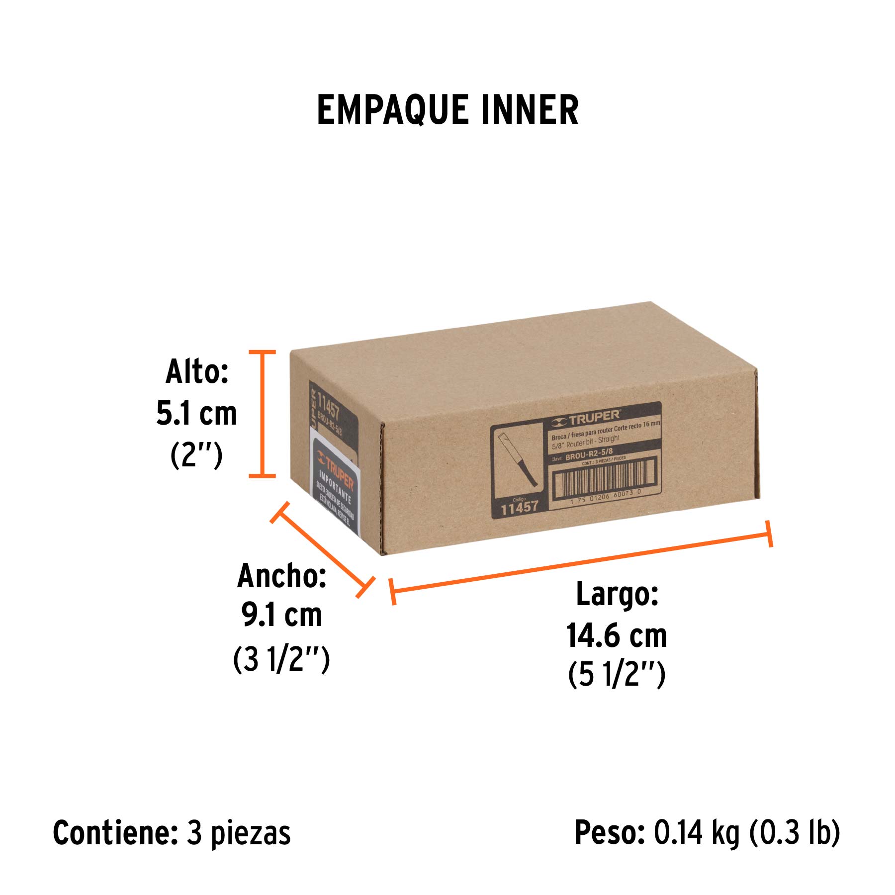 Broca para router, recta 2 filos, 5/8"