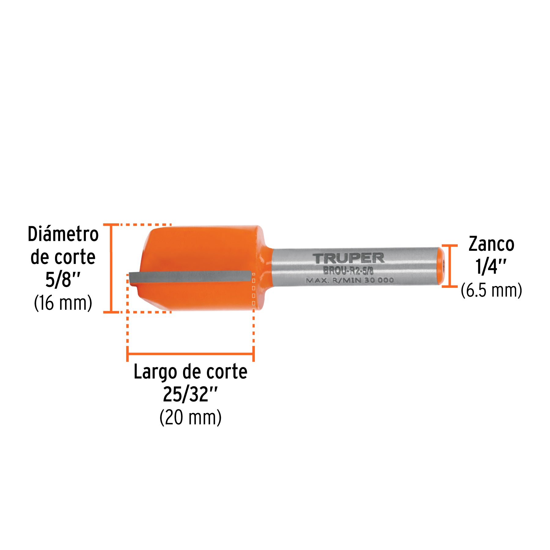 Broca para router, recta 2 filos, 5/8"