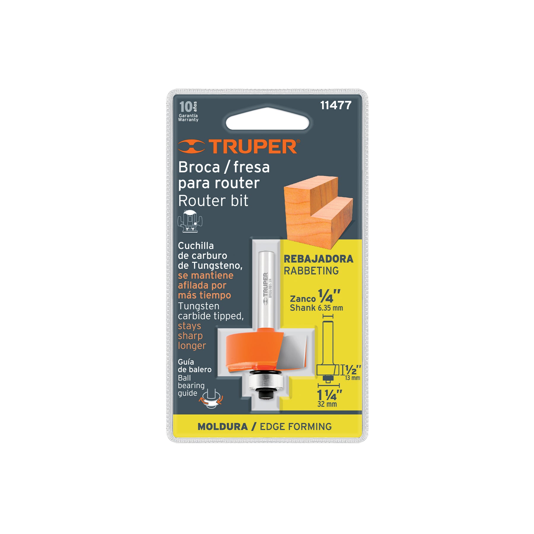 Broca para router, rebajado, 1-1/4" con balero