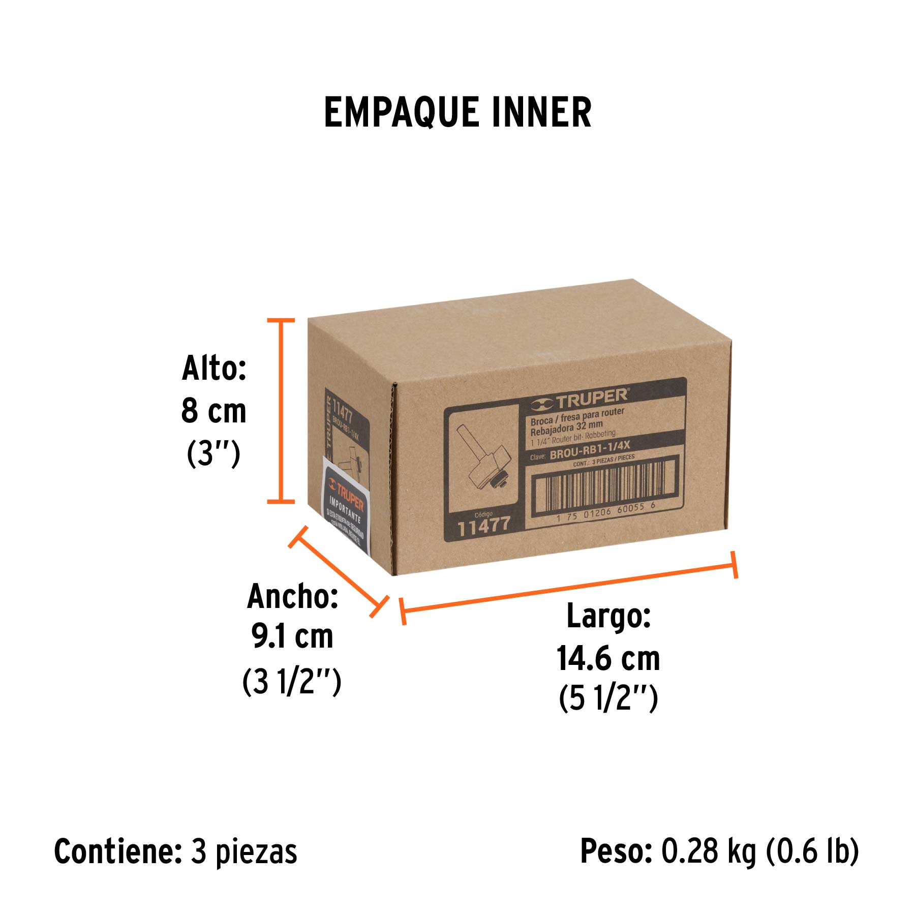 Broca para router, rebajado, 1-1/4" con balero
