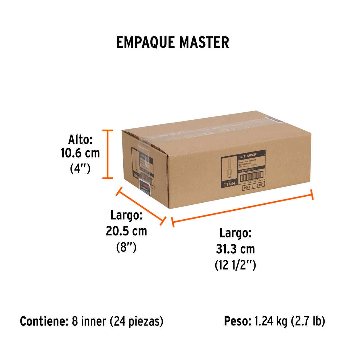 Broca para router, corte recto, 1/2" con balero