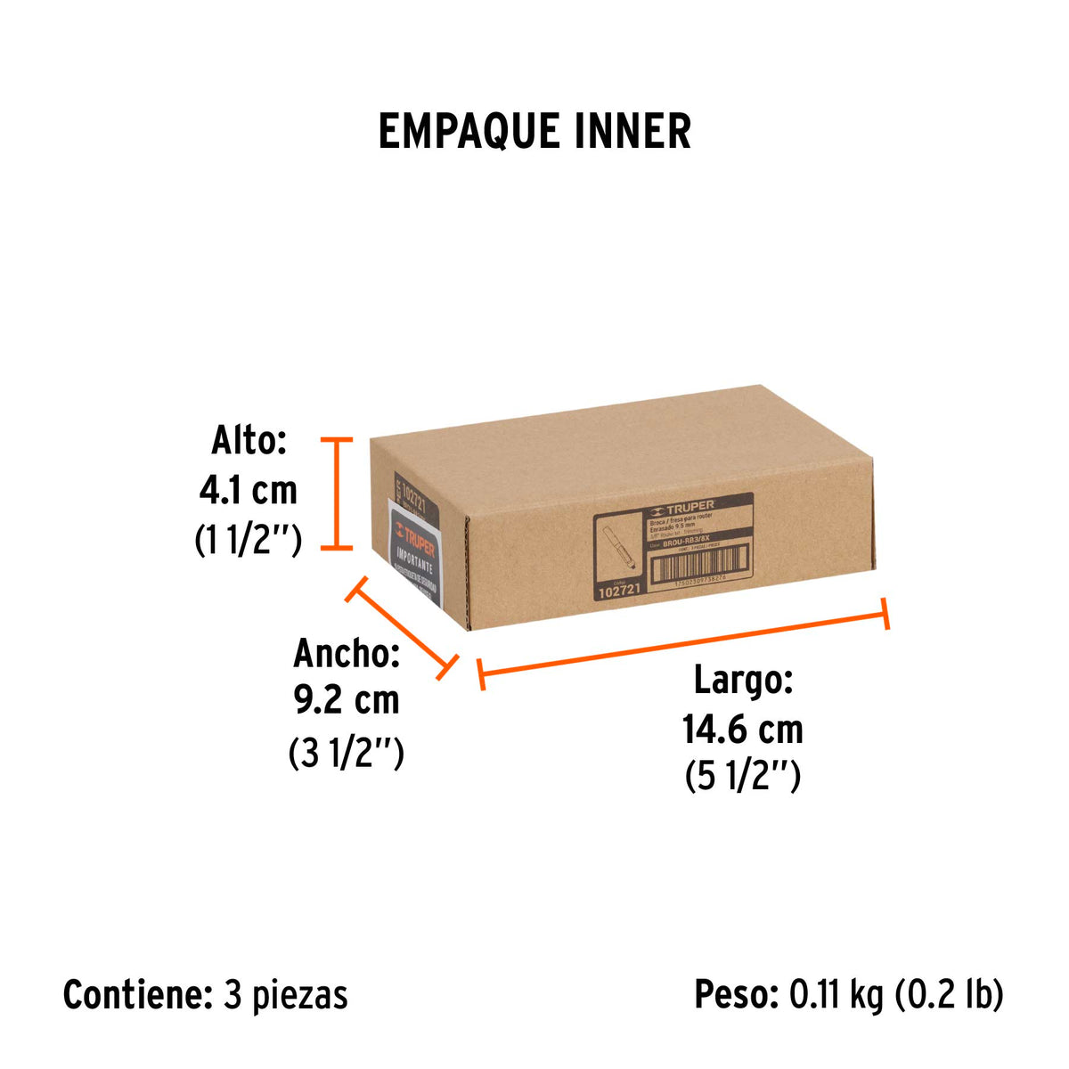 Broca para router, corte recto, 3/8' con balero