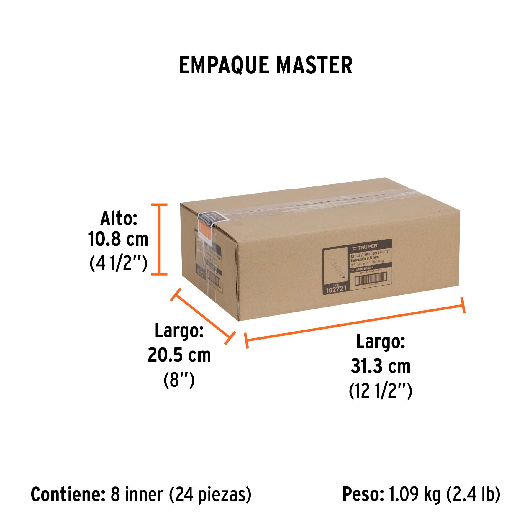 Broca para router, corte recto, 3/8' con balero