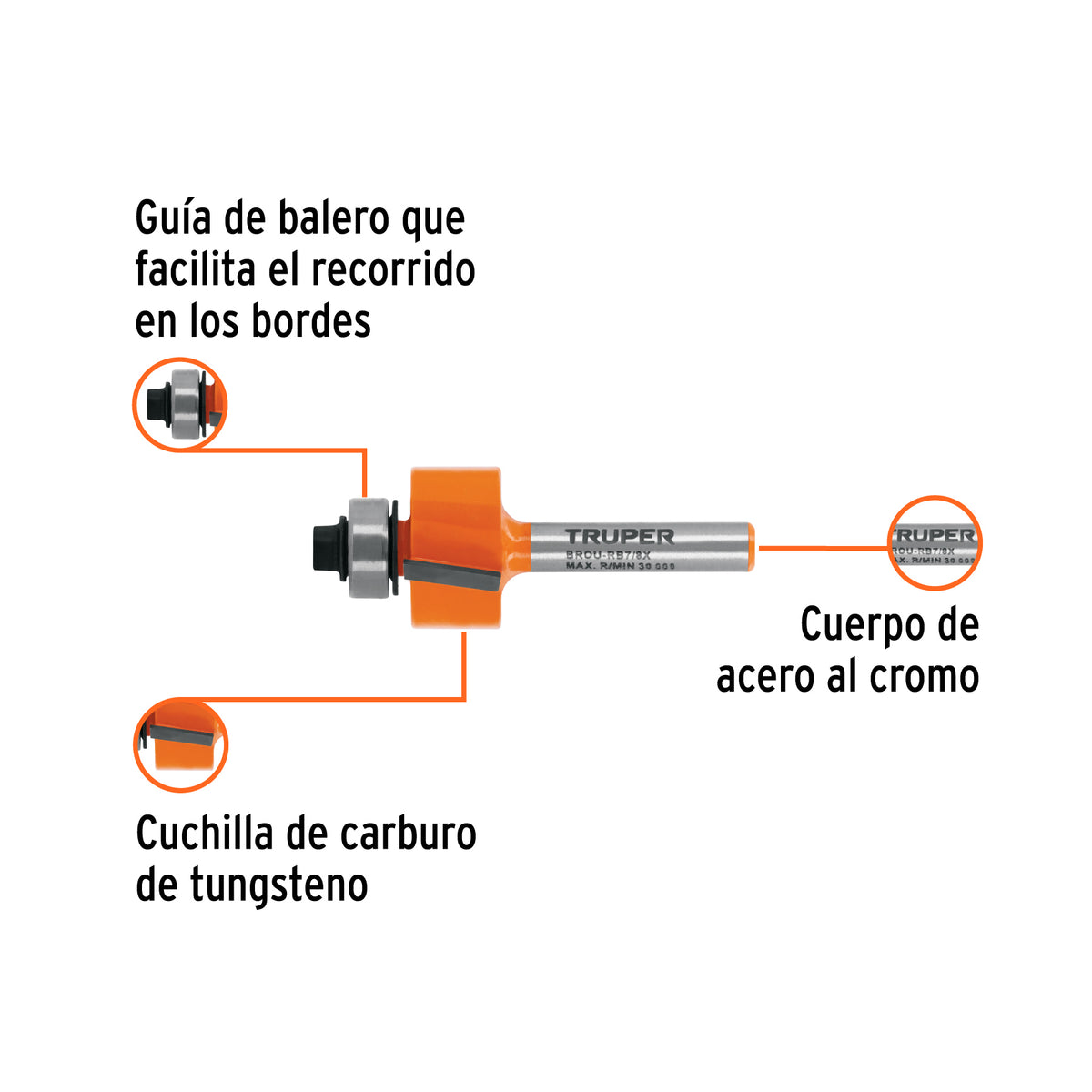 Broca para router, rebajado, 7/8' con balero