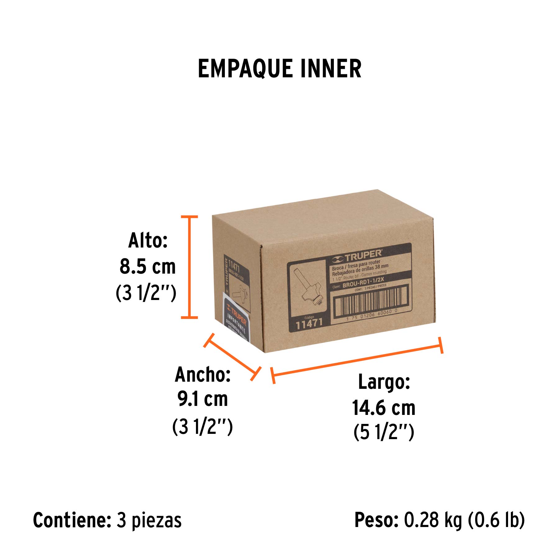 Broca para router, redondeado, 1-1/2" con balero