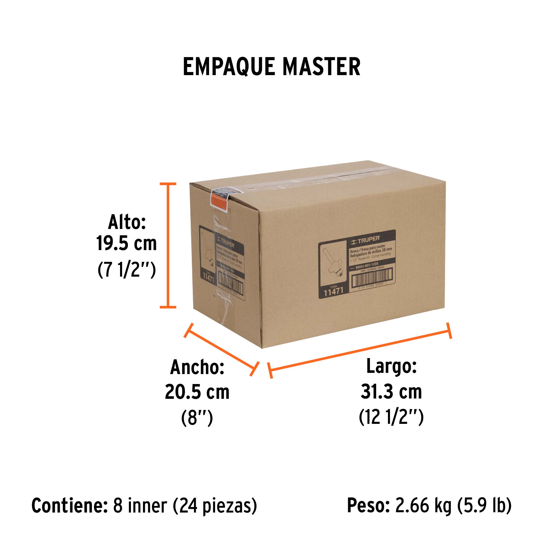 Broca para router, redondeado, 1-1/2" con balero