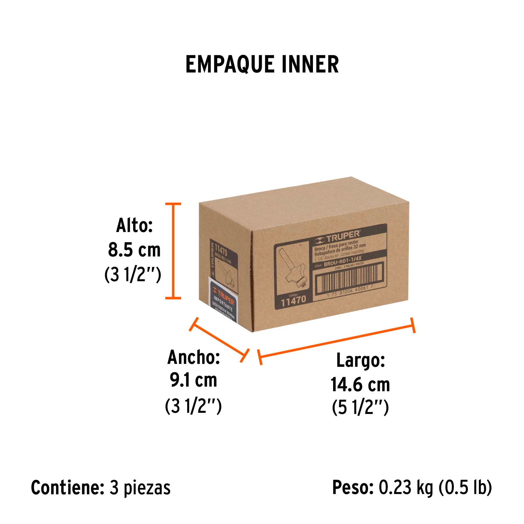Broca para router, redondeado, 1-1/4" con balero