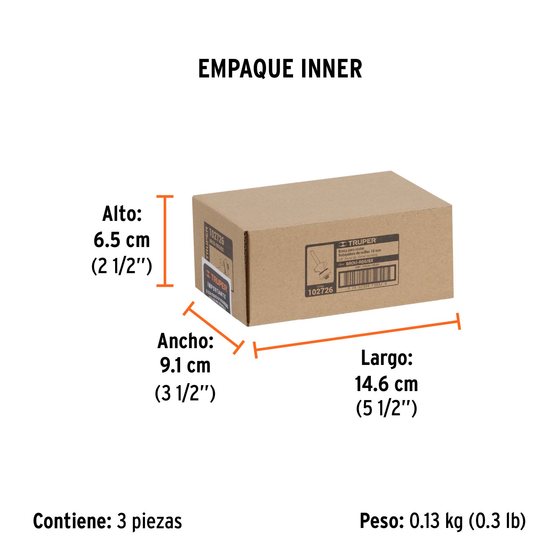 Broca para router, redondeado, 5/8' con balero