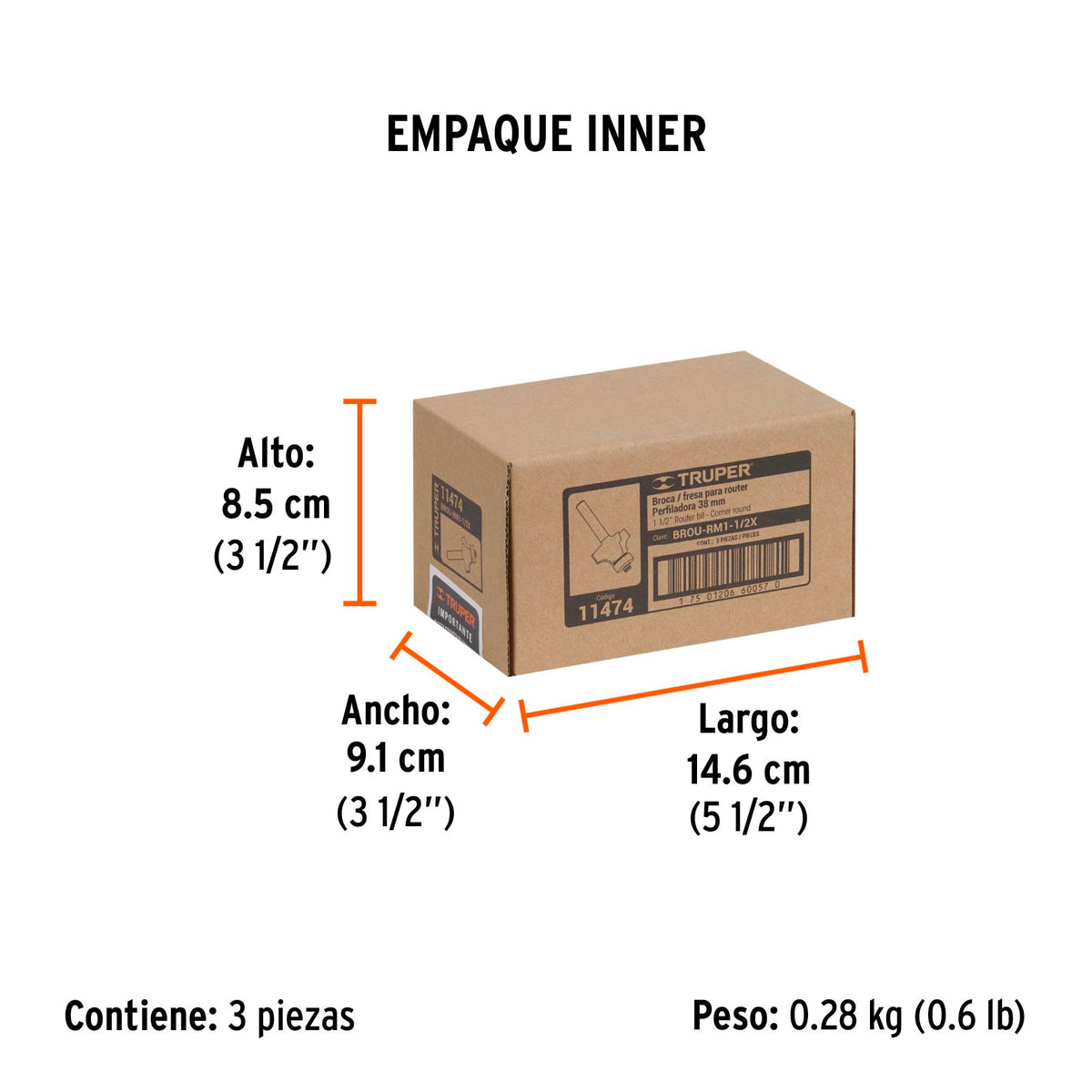 Broca para router, redondeado con moldura, 1-1/2" con balero