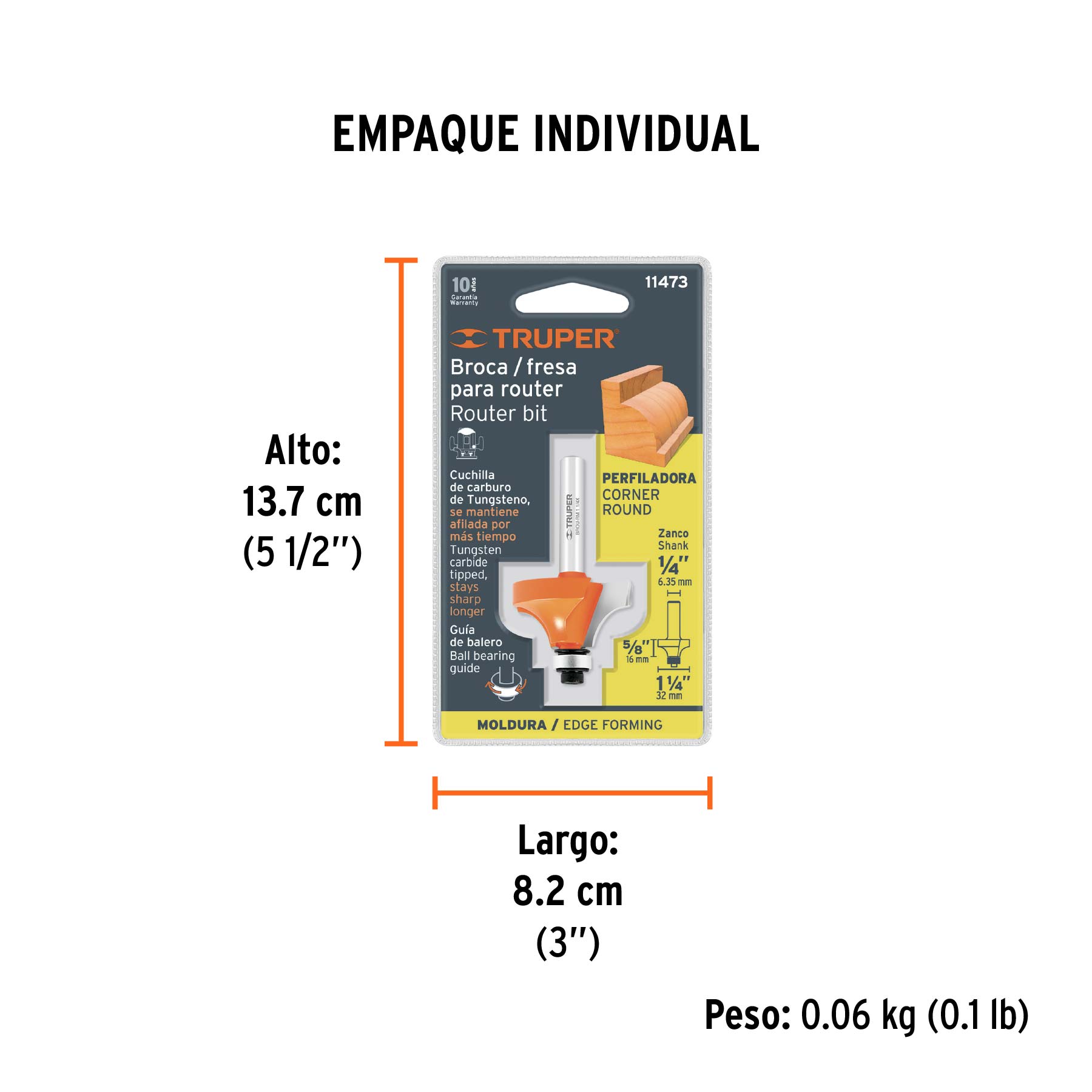 Broca para router, redondeado con moldura, 1-1/4" con balero