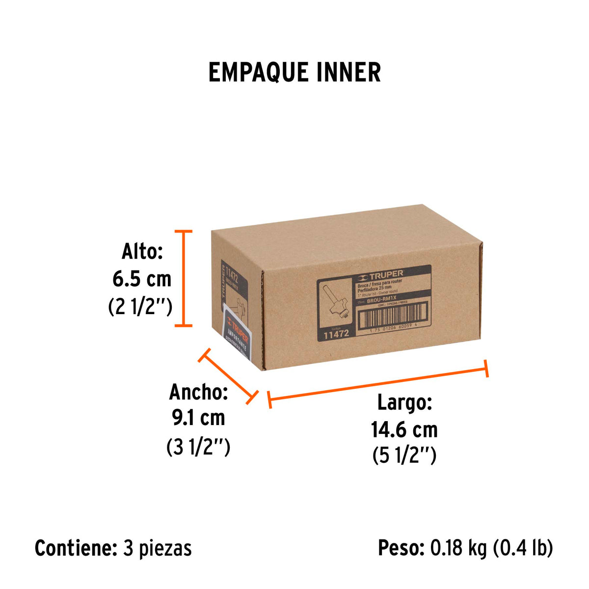 Broca para router, redondeado con moldura, 1" con balero