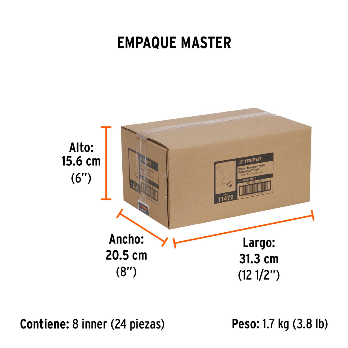 Broca para router, redondeado con moldura, 1" con balero
