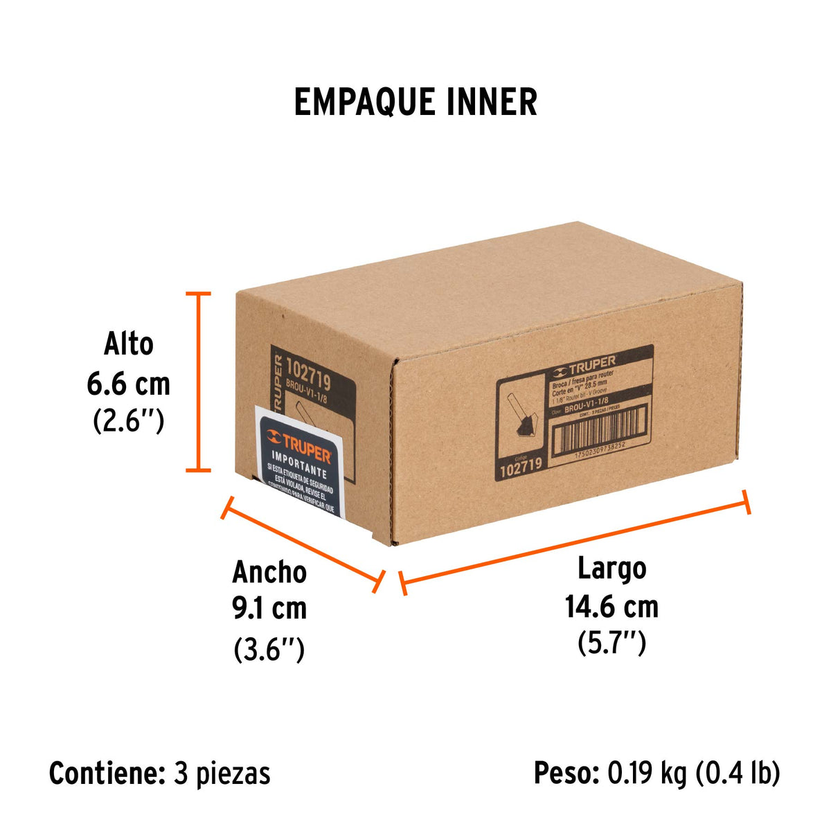 Broca para router, corte en 'V', 1-1/8'