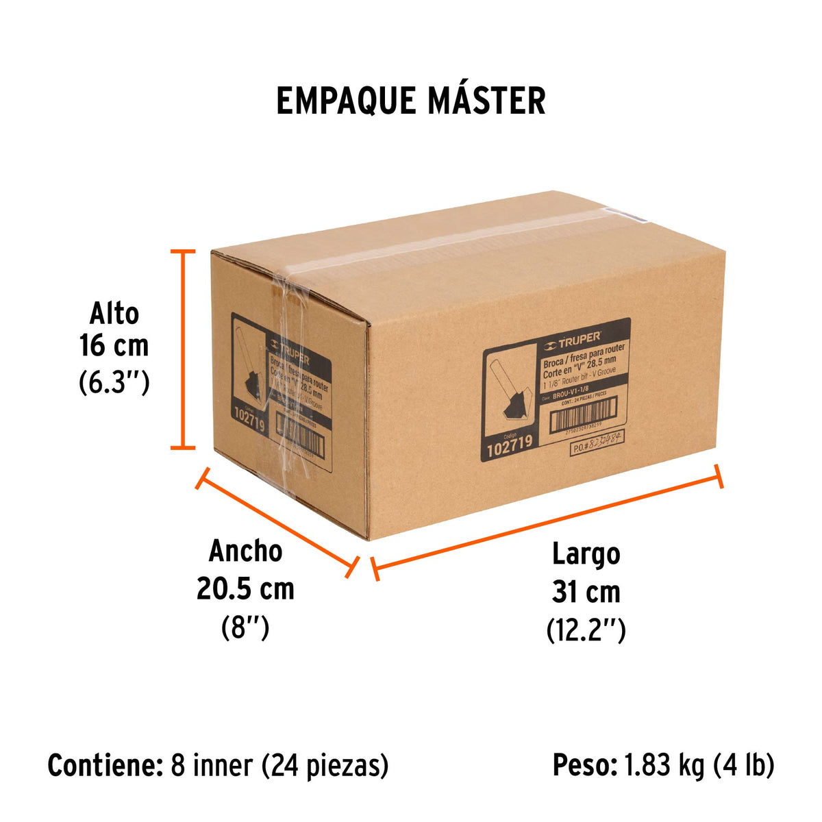 Broca para router, corte en 'V', 1-1/8'