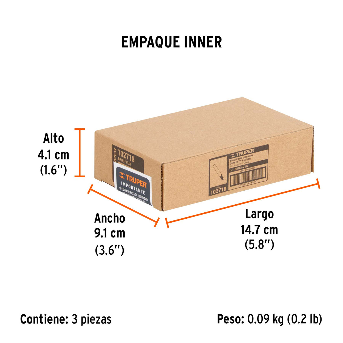 Broca para router, corte en 'V', 1/4'
