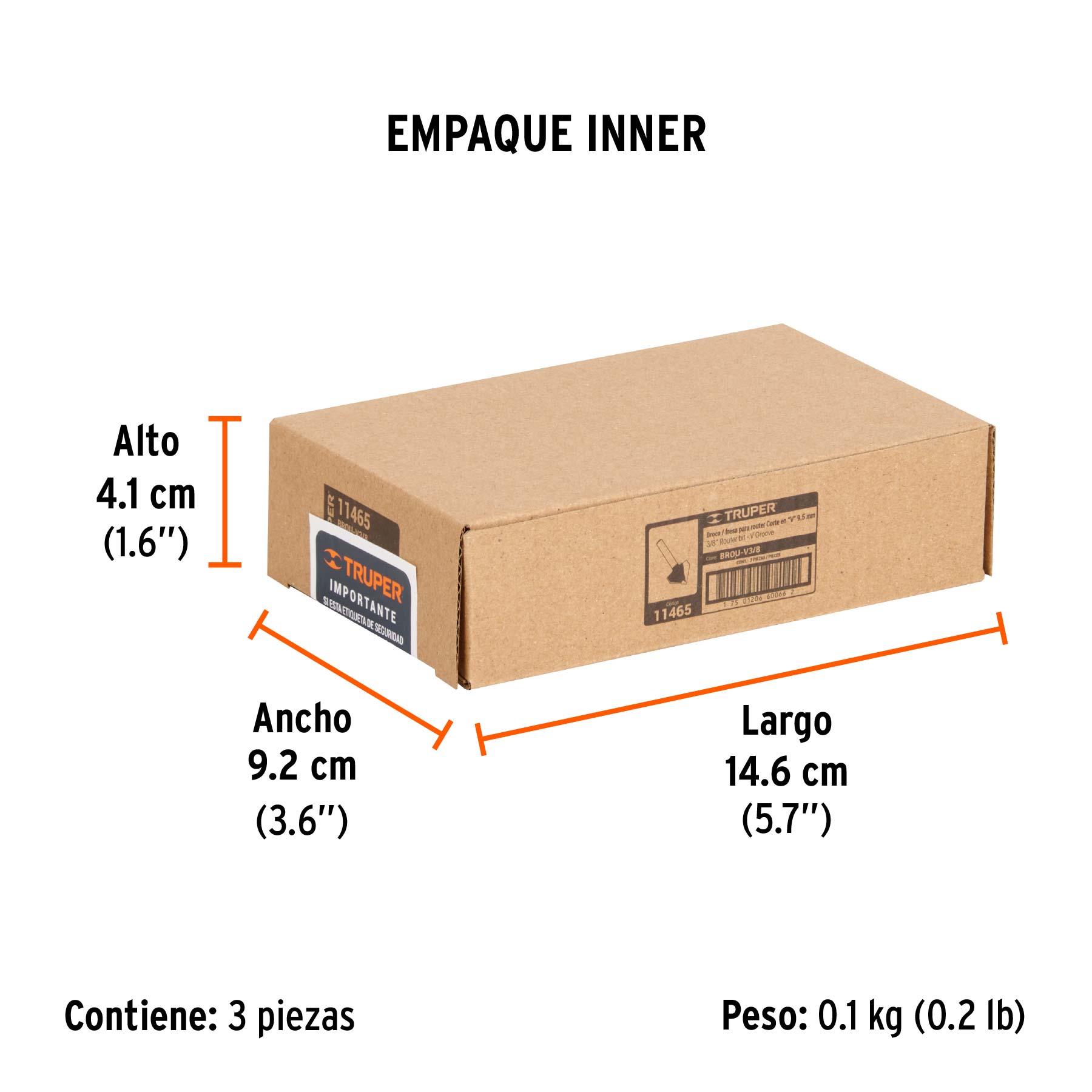 Broca para router, corte en "v", 3/8"