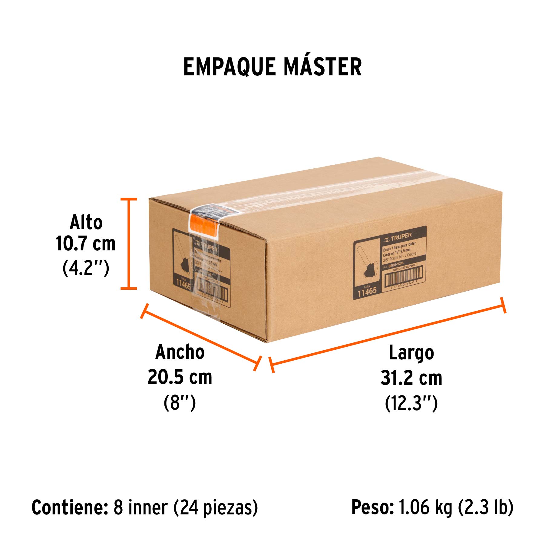 Broca para router, corte en "v", 3/8"