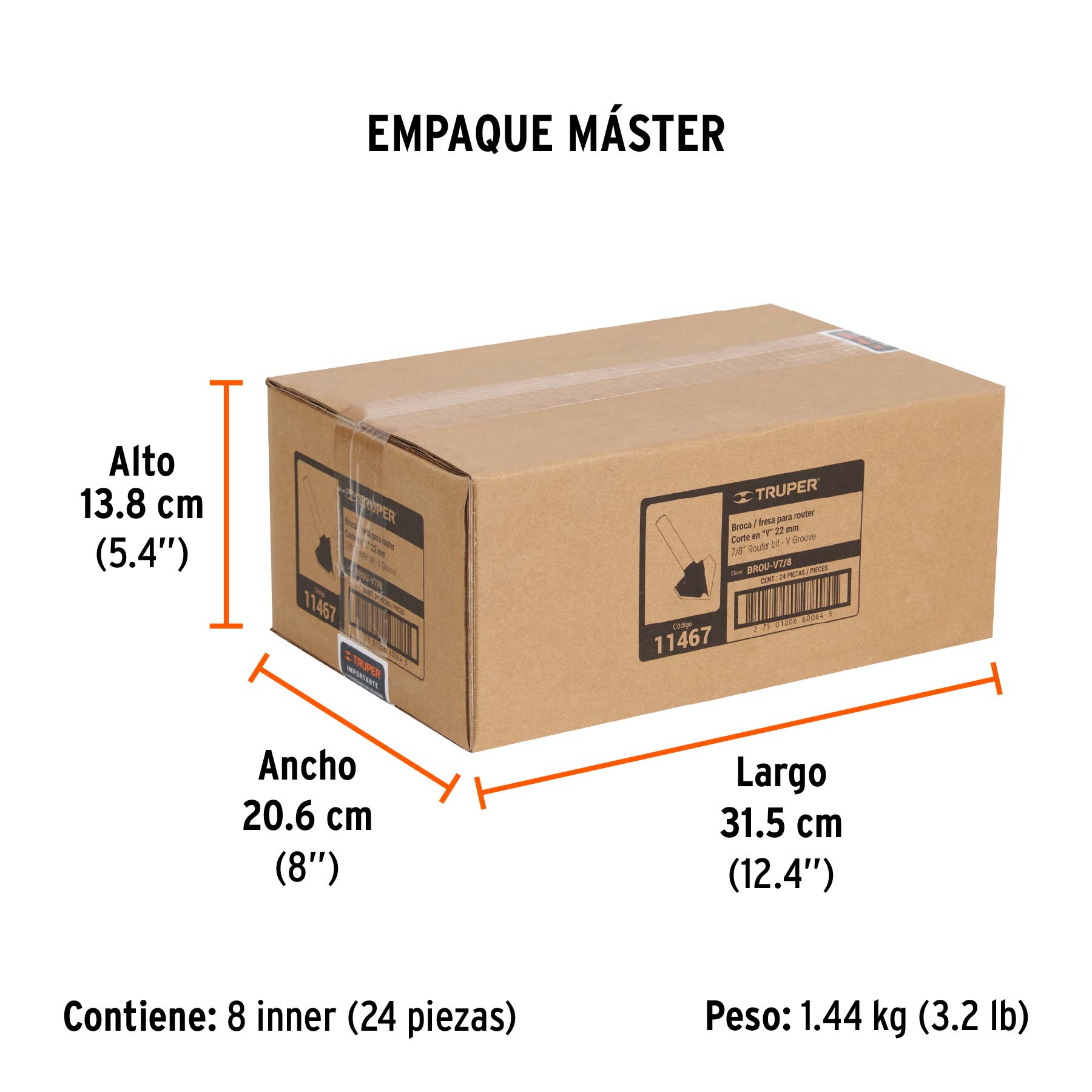 Broca para router, corte en "V", 7/8"