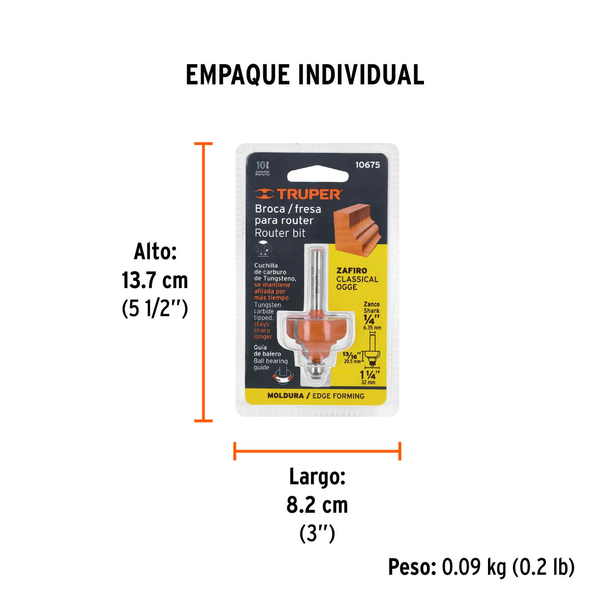 Broca para router, zafiro, 1-1/4", con balero