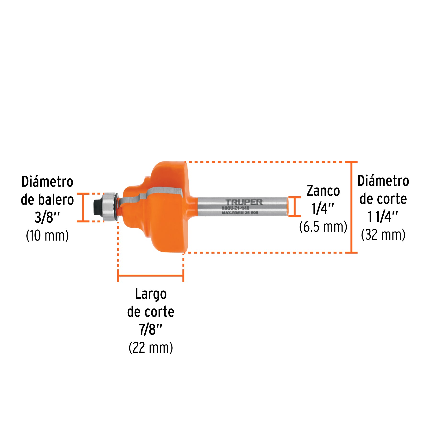Broca para router, zafiro, 1-1/4", con balero