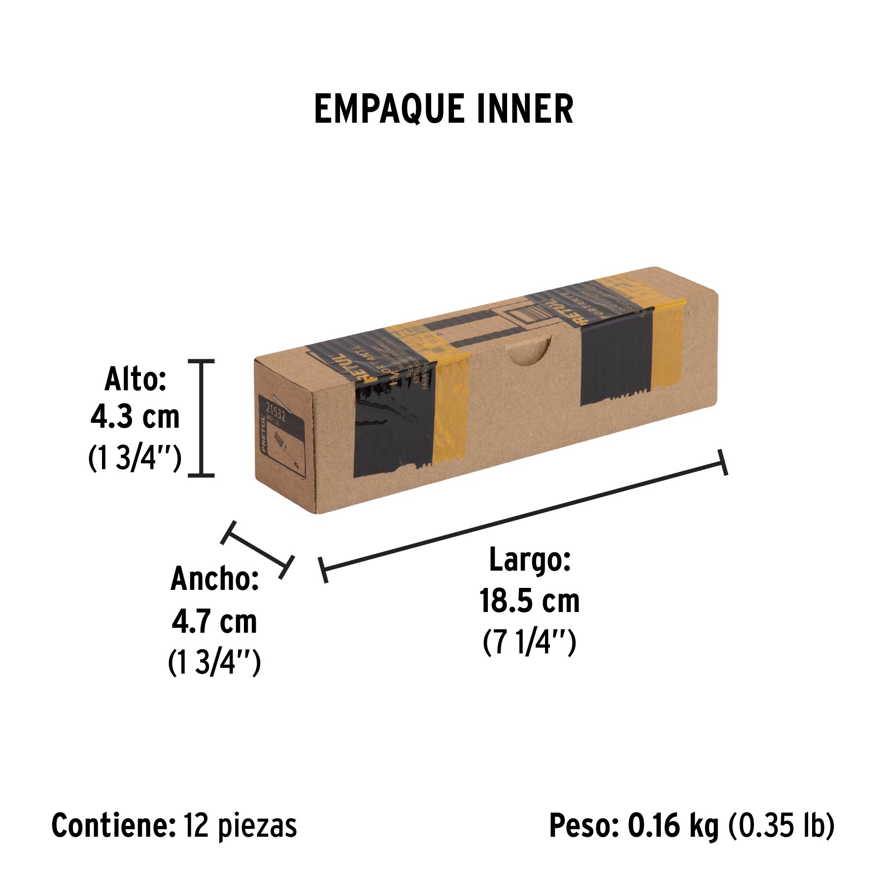 Brocha, mango de plástico, 1/2", Pretul