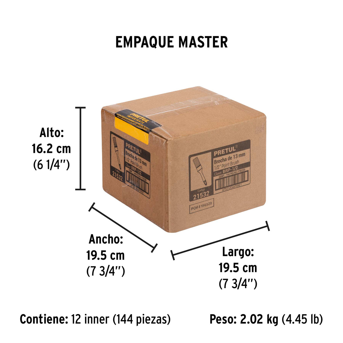 Brocha, mango de plástico, 1/2", Pretul
