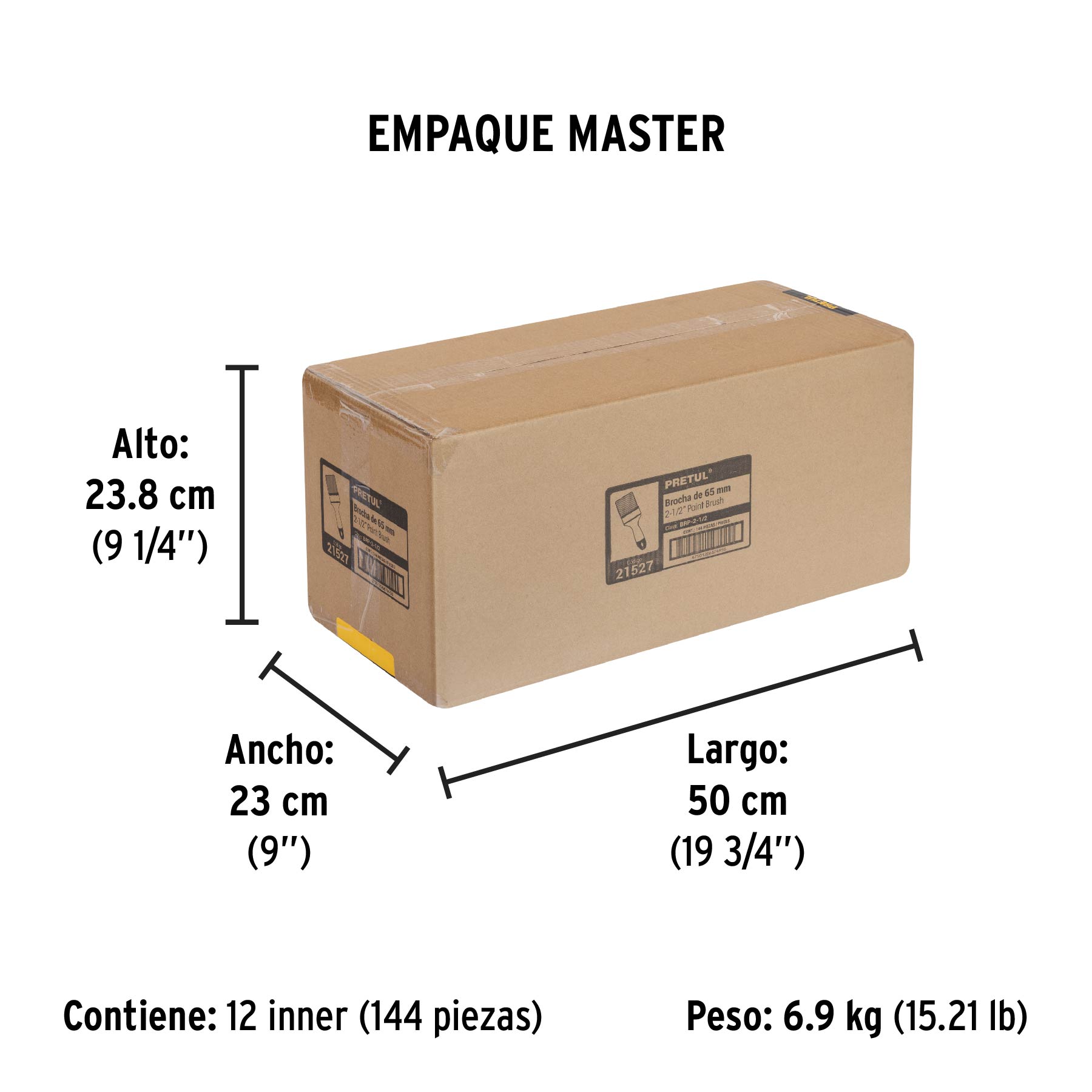 Brocha, mango de plástico, 2-1/2", Pretul