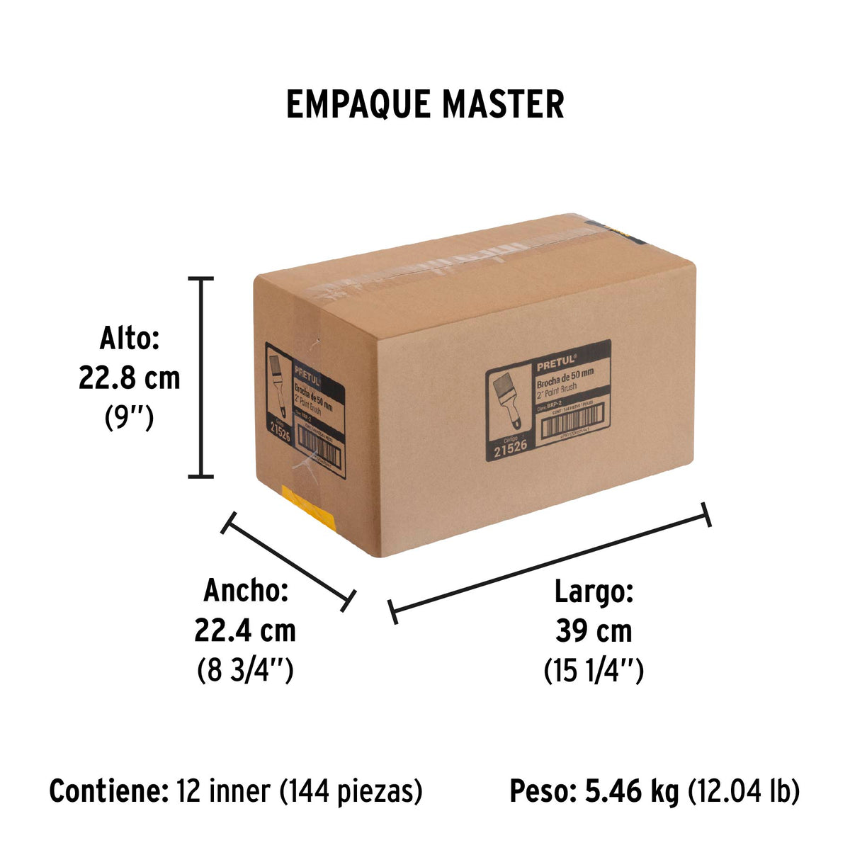 Brocha uso general de 2" con mango de plástico, PRETUL