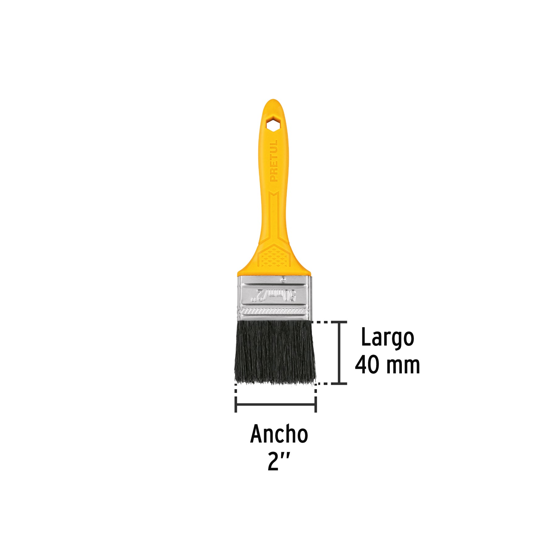 Brocha, mango de plástico, 2", Pretul