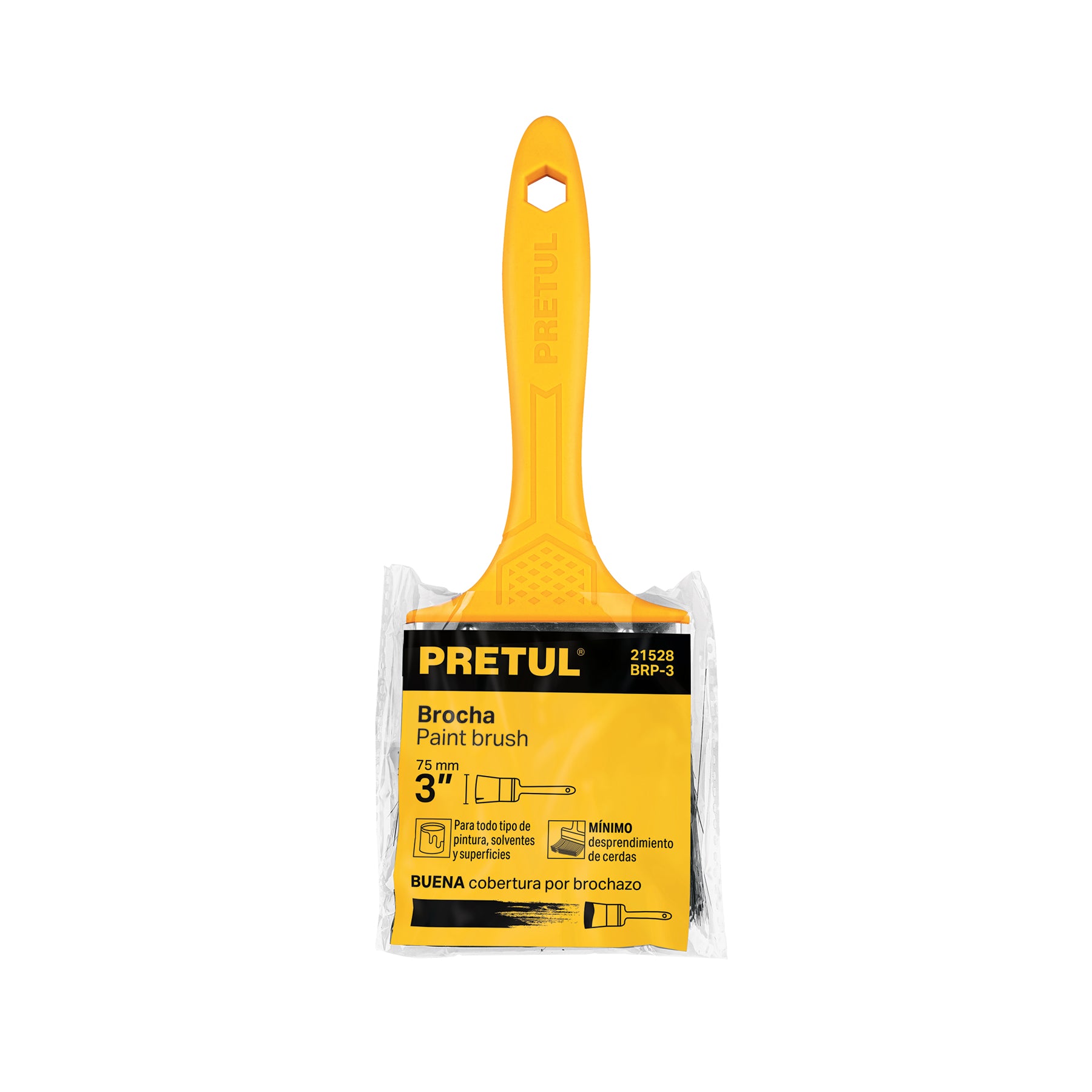 Brocha, mango de plástico, 3", Pretul