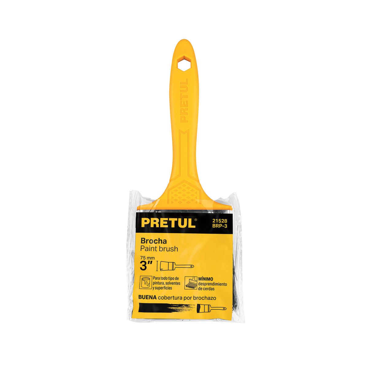 Brocha, mango de plástico, 3", Pretul