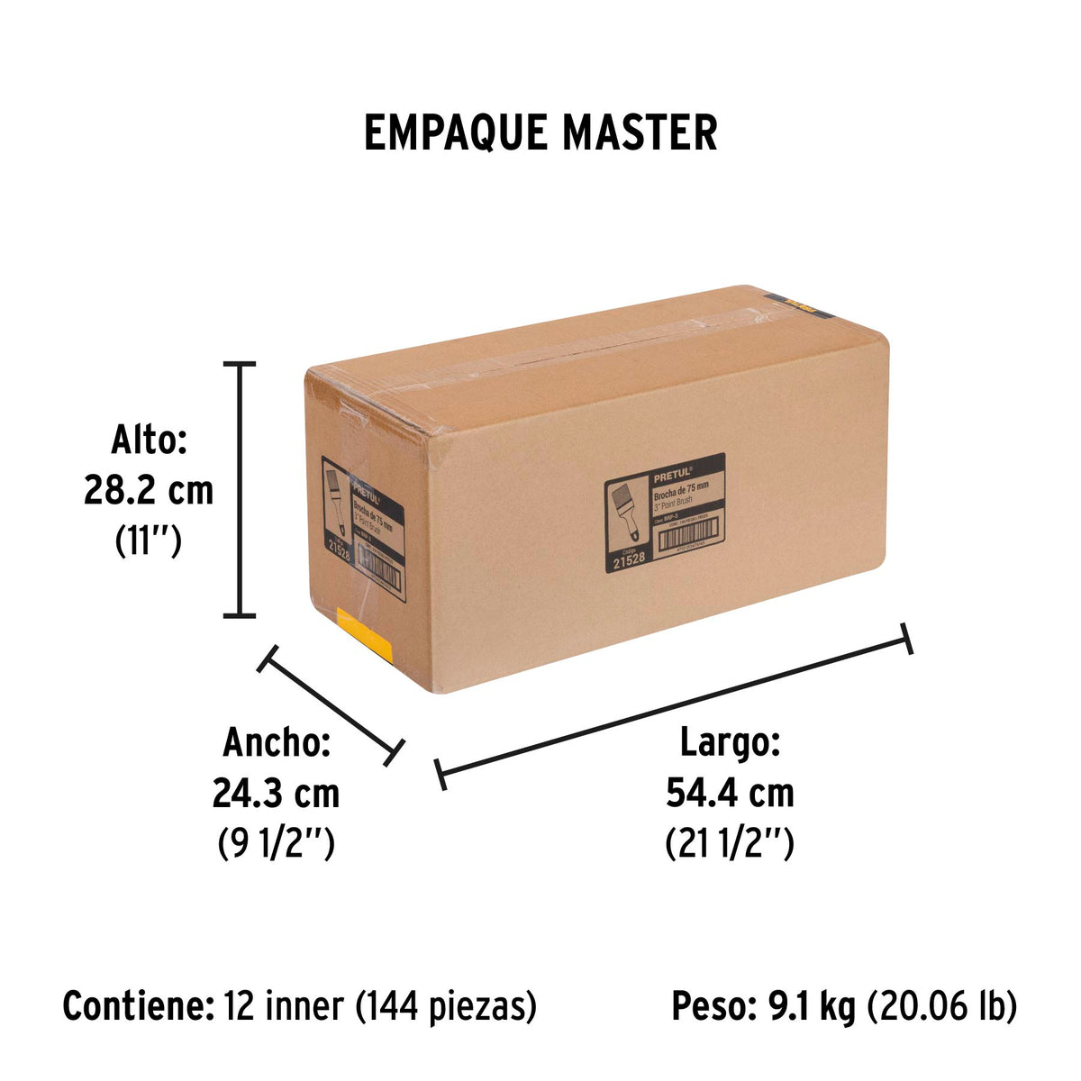 Brocha, mango de plástico, 3", Pretul