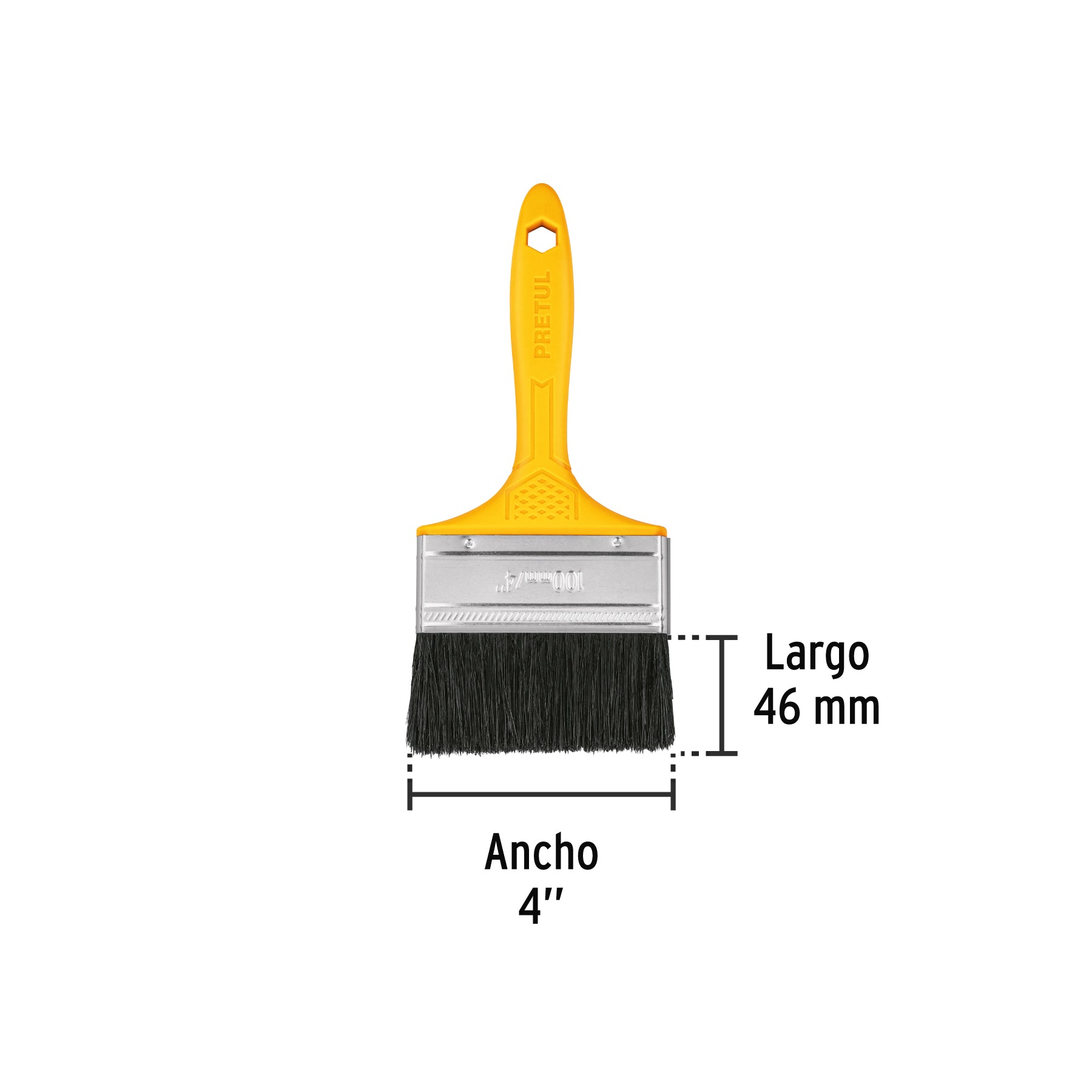 Brocha, mango de plástico, 4", Pretul