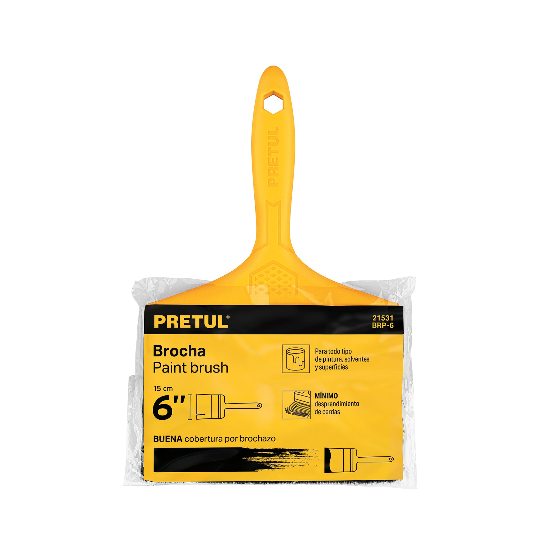 Brocha, mango de plástico, 6", Pretul