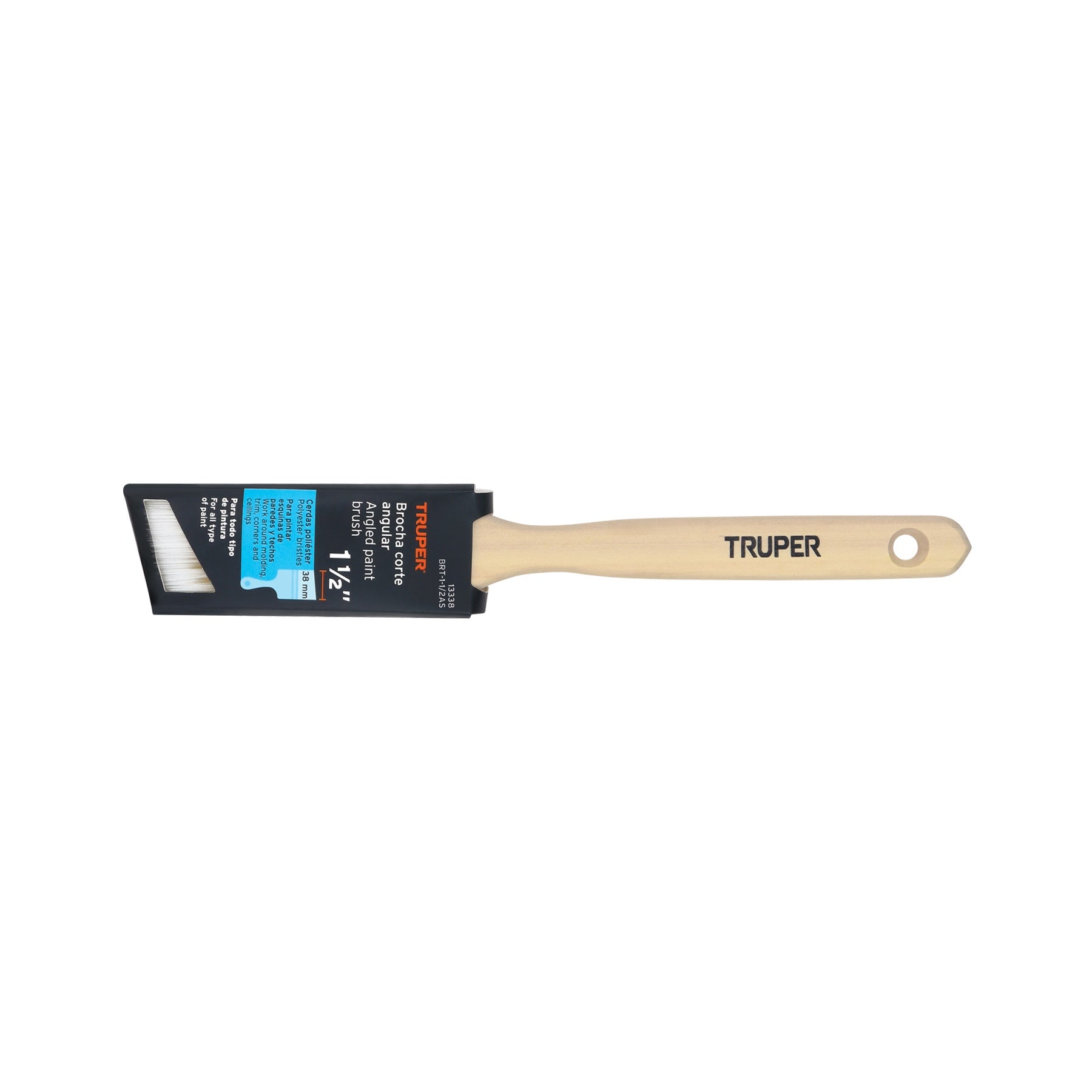 Brocha cerdas sintéticas, mango madera,corte angular, 1-1/2"