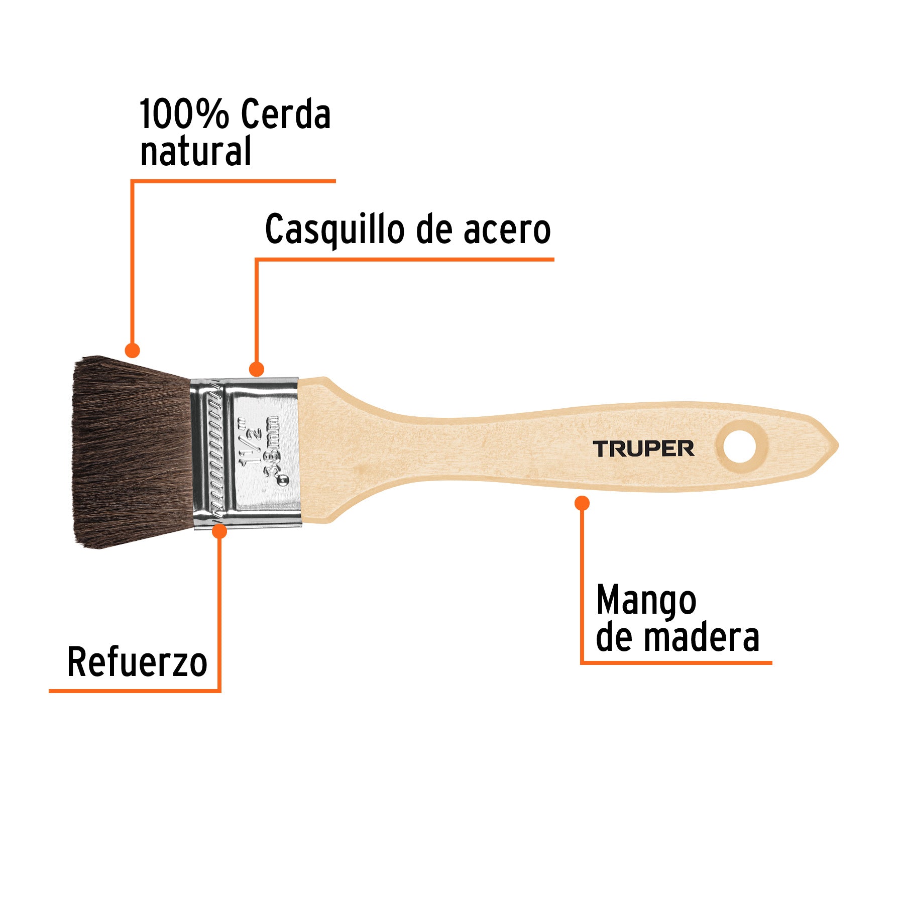 Brocha pelo de camello, mango de madera, 1-1/2"