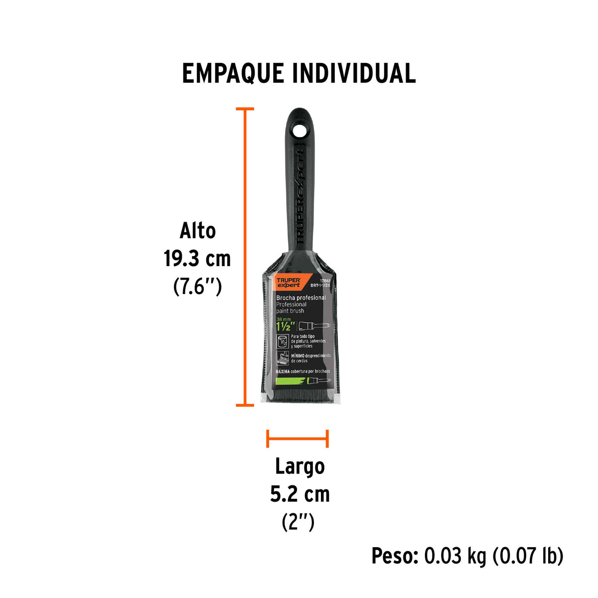 Brocha, mango de plástico, 1-1/2", Truper Expert