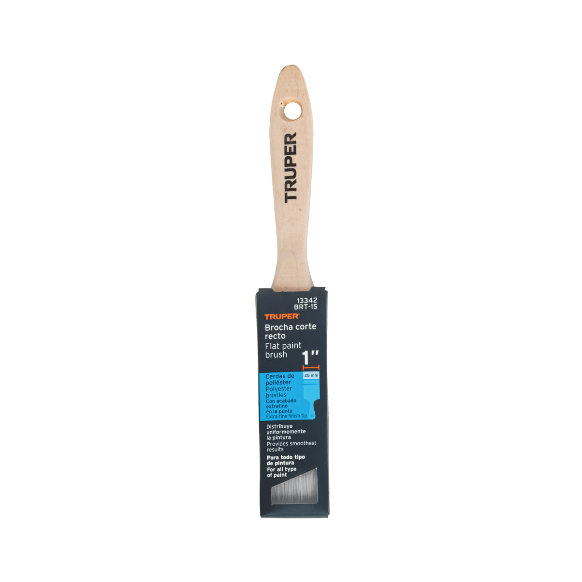 Brocha cerdas sintéticas,mango de madera, corte recto, 1"