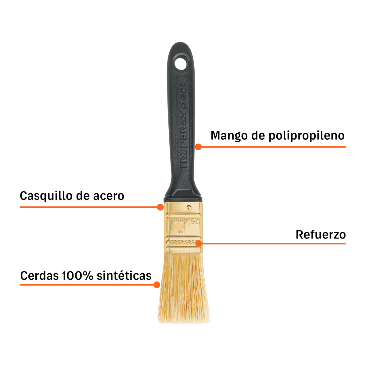 Brocha, mango de plástico, 1", Truper Expert
