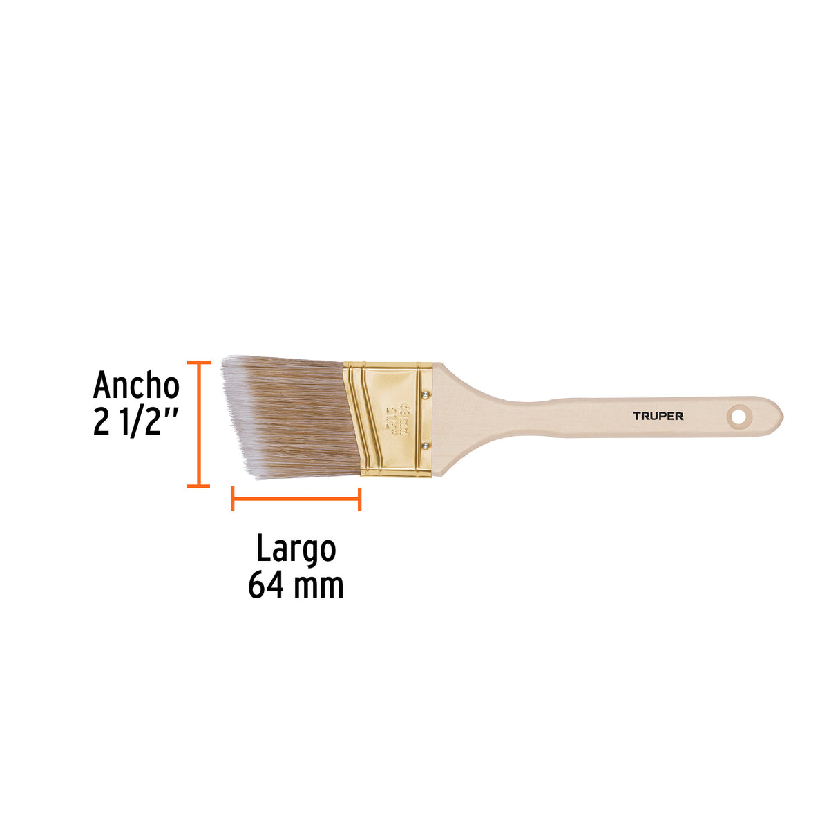 Brocha cerdas sintéticas, mango madera,corte angular, 2-1/2"