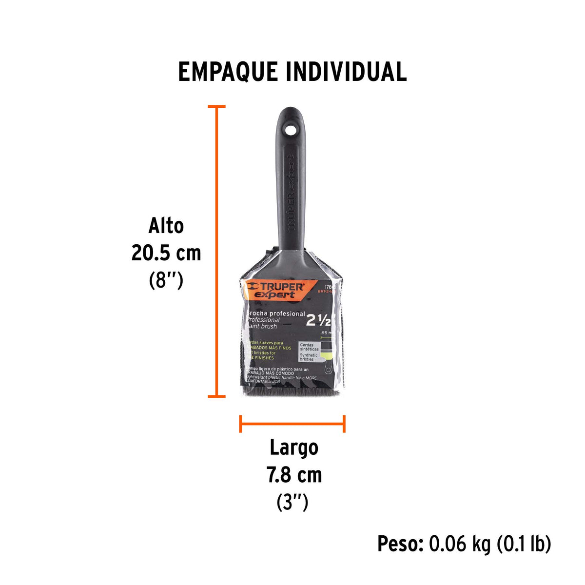 Brocha, mango de plástico, 2-1/2", Truper Expert