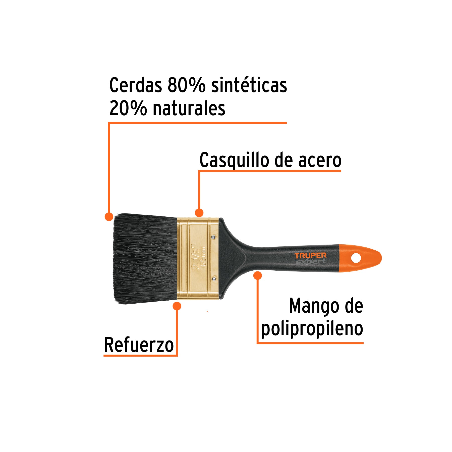 Brocha, mango de plástico, 2-1/2", Truper Expert