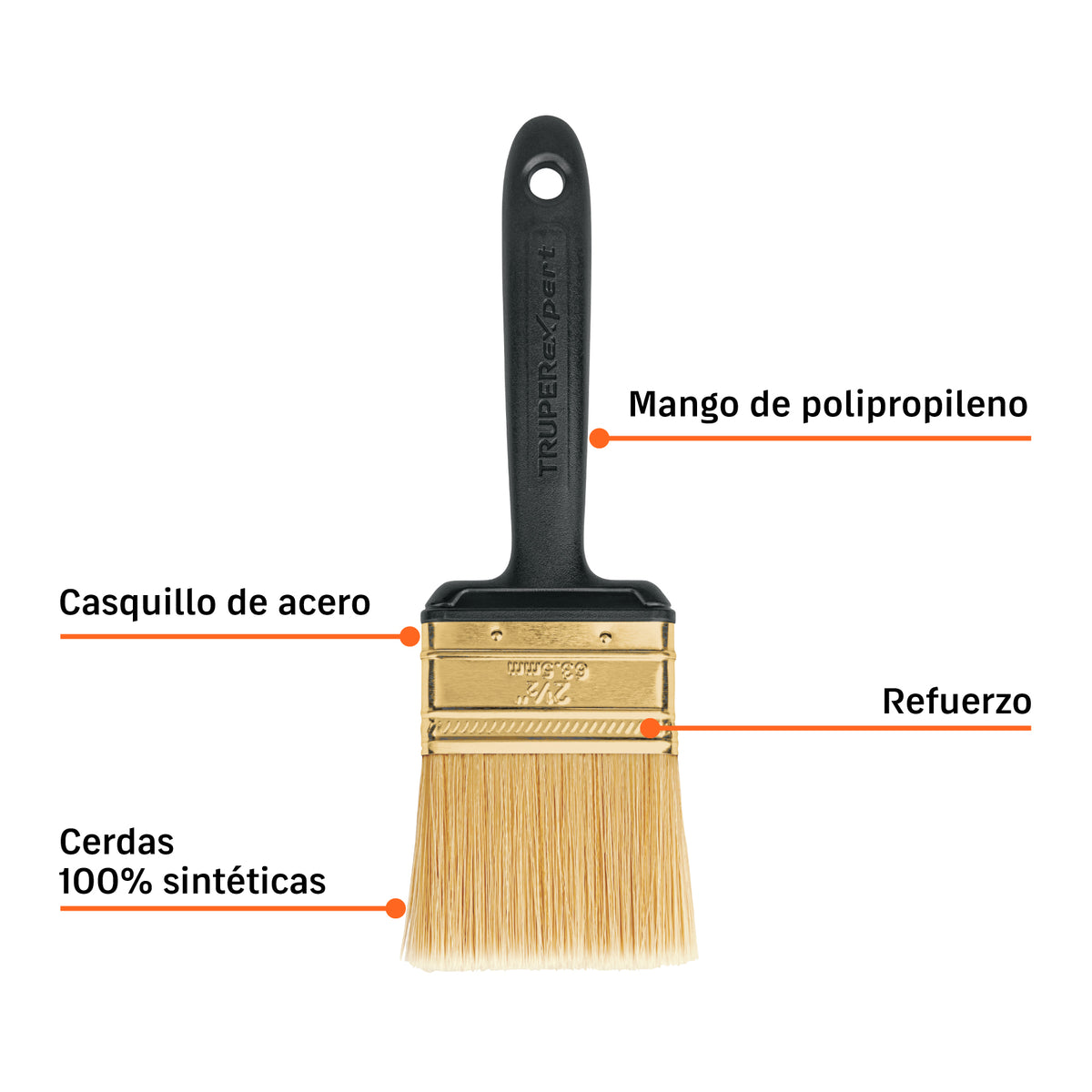 Brocha, mango de plástico, 2-1/2", Truper Expert